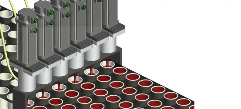 Dosing machine syrup waffles with Exlar rollerscrew servo actuators